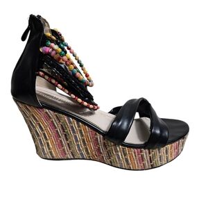 Dream Pairs Colorful Beaded Ankle Black Wedge Sandals